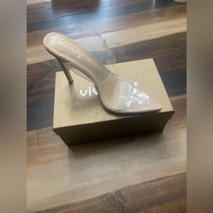 Gently used clear and nude heels.